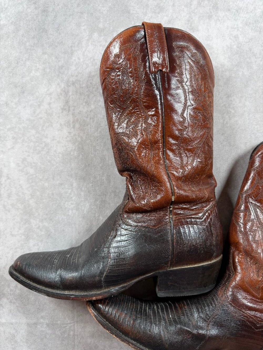 Dan Post Vintage Teju Lizard Western Cowboy Boots Brown Men 9.5 D - Picture 4 of 7